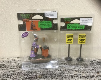 Lemax Spooky Town Shopping for Halloween & Scary Signs Caution Black Cat Crossing Halloween Village Accessories MIP