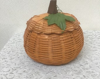 Wicker Pumpkin Basket Vintage Kitschy Halloween Harvest Decor