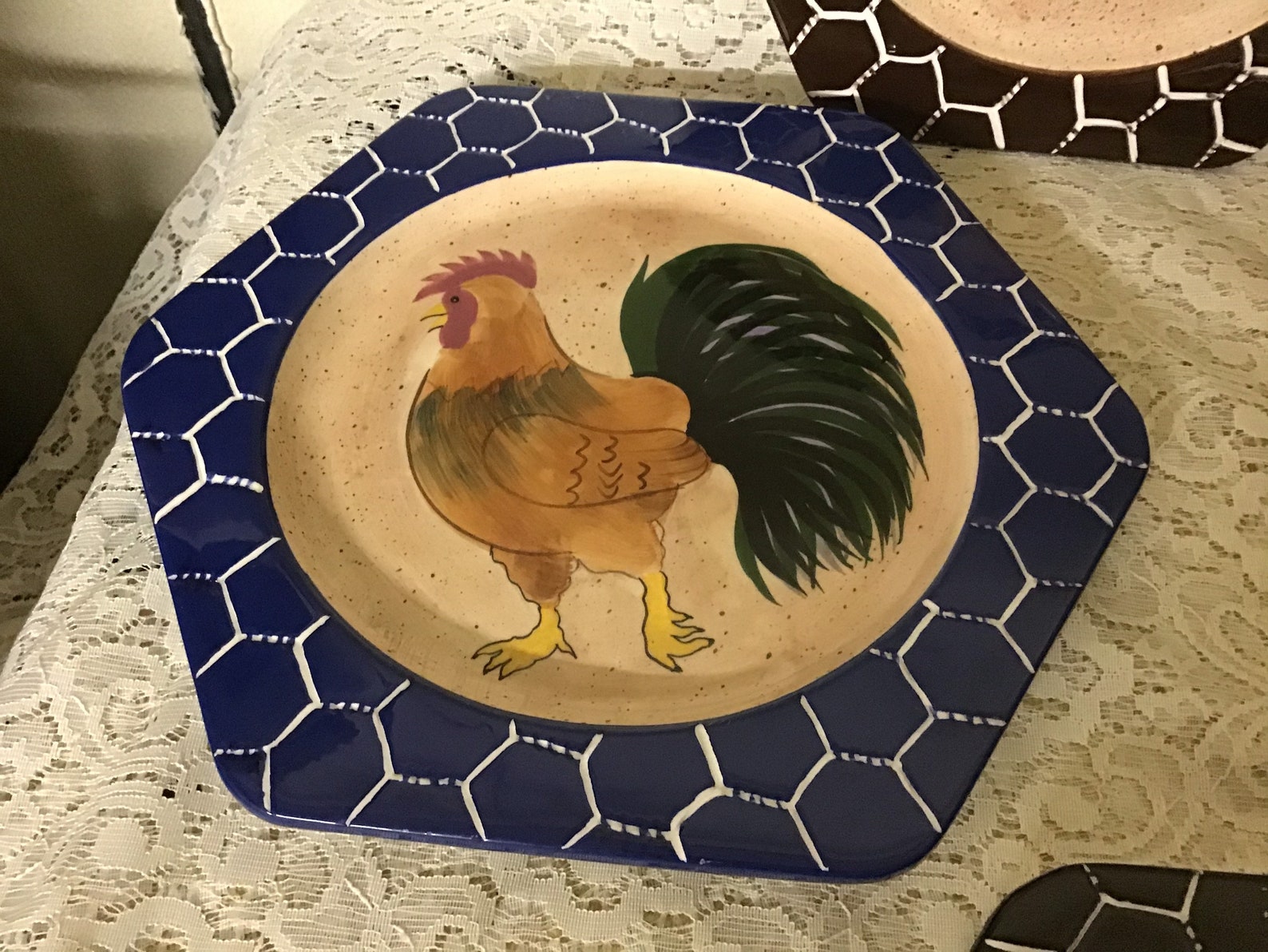 Vintage Rooster Plates Country Kitchen Farmhouse Etsy