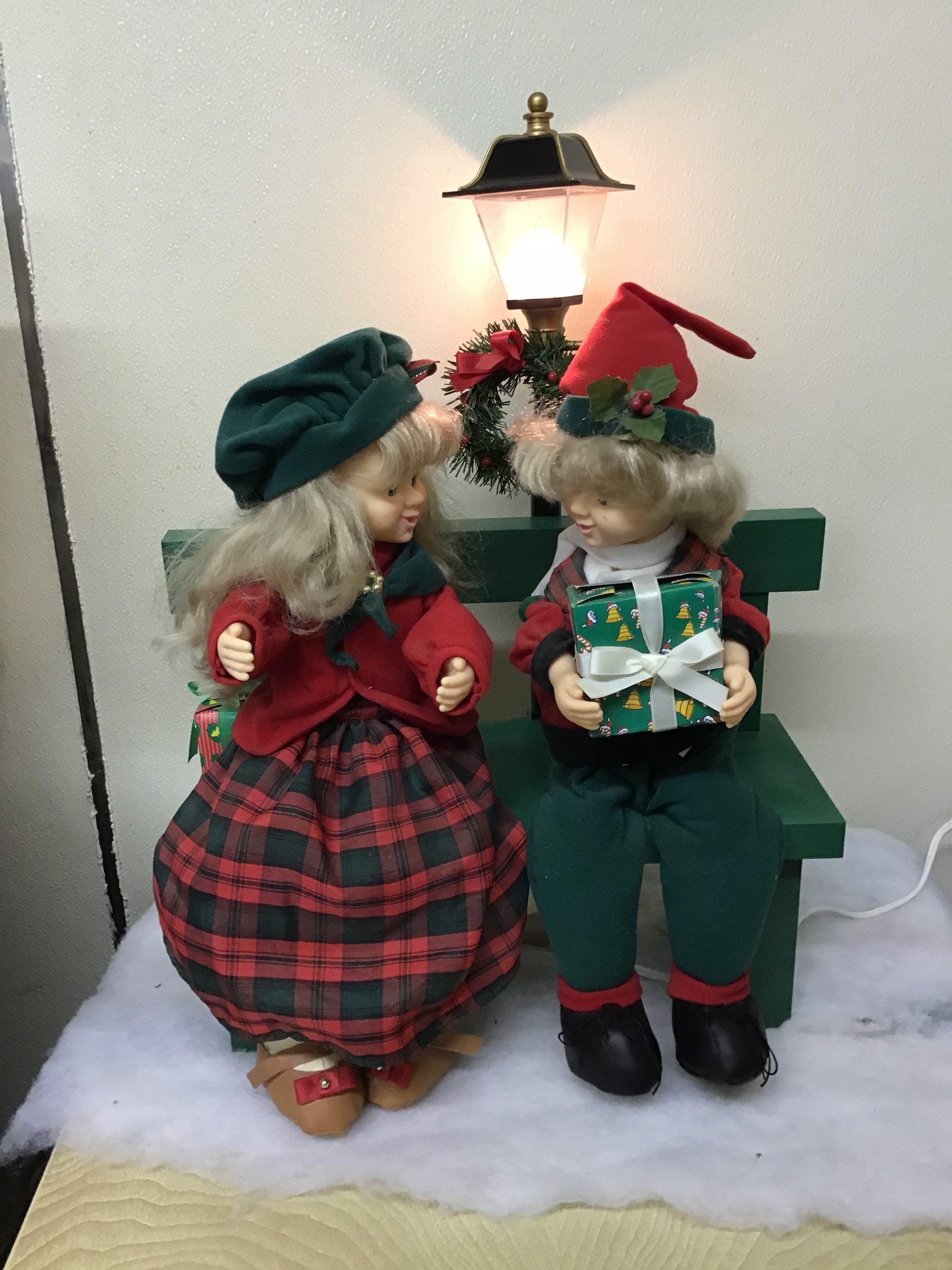 Animated Christmas Dolls Boy & Girl on Bench Lighted Lamp Post Etsy