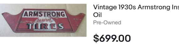 Armstrong Tire Sign Authentic Antique Display Sign Garage