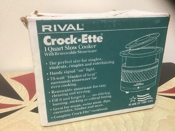 Vintage Rival Crock-ette 1 Quart Stoneware Slow Cooker Dips Cookbook in Box  -  Log Cabin Decor