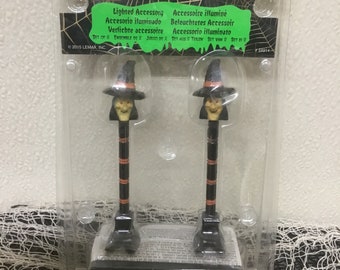 Lemax Spooky Town Witch Lamp Posts Halloween Village Lights MIP