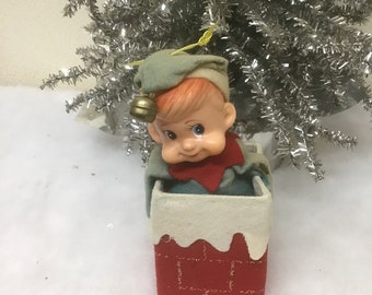 Elf in Chimney Ornament MCM Pixie Christmas Tree Decor