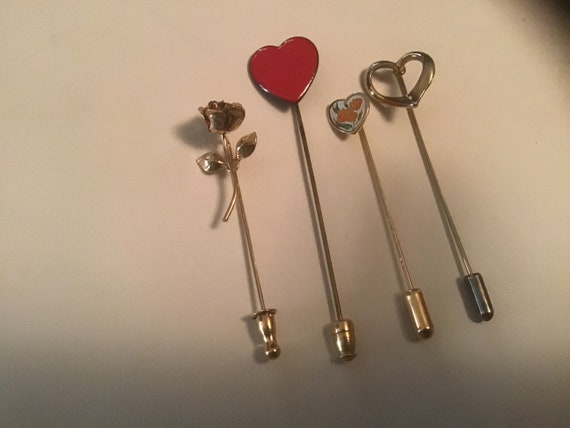 Valentines Day Stick Pin/Brooch Hearts & Rose Jew… - image 2