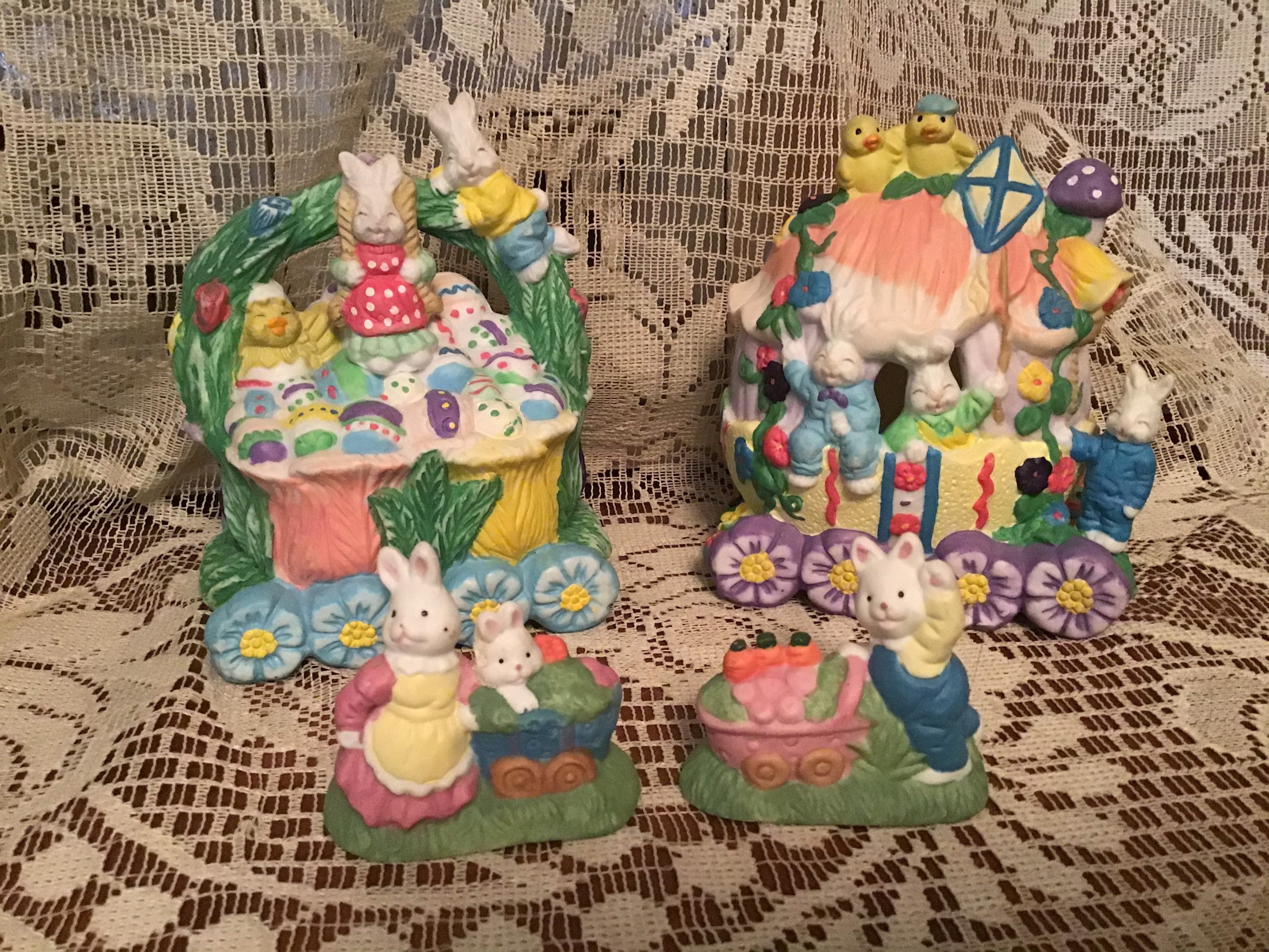 Vintage Easter Village Houses & Bunny Porcelain Figurines Etsy