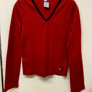 90's Tommy Hilfiger Shirt Red Long Sleeve Top Misses Large