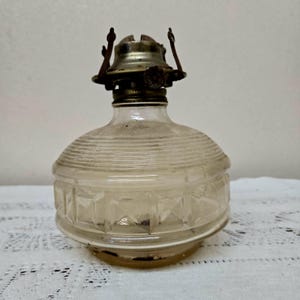 Vintage Glass Oil Lamp Font Greek Key Pattern