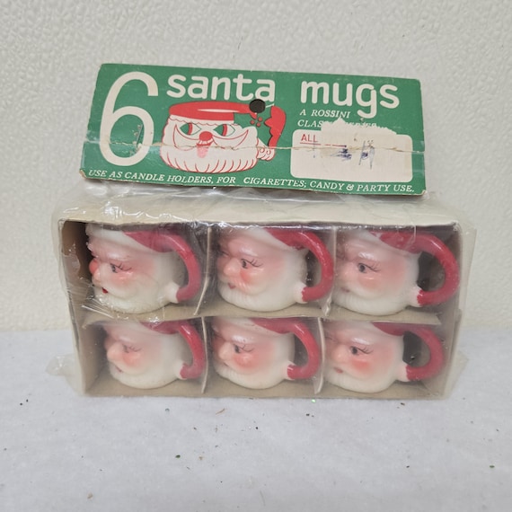Plastic Santa Mugs in Package MCM Christmas Decor NOS
