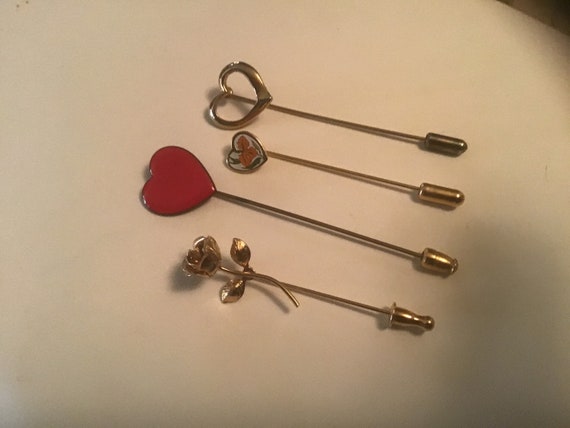 Valentines Day Stick Pin/Brooch Hearts & Rose Jew… - image 3