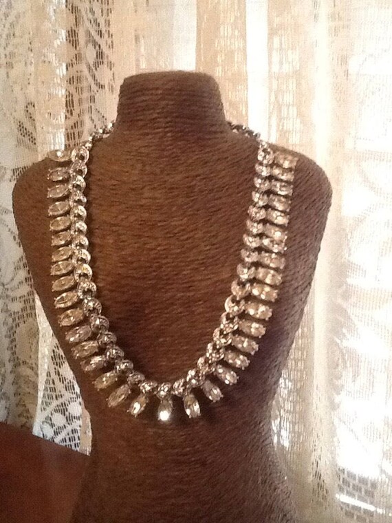 Crystal Necklace Marquis Stones Silver Vintage Co… - image 2