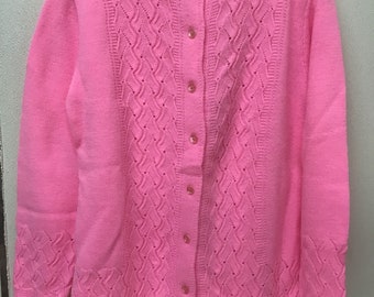 Pink Cardigan Sweater Women’s Large Vintage Azure Made in USA