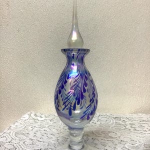 Blue Iridescent Art Glass Perfume Bottle Hand Blown Glass