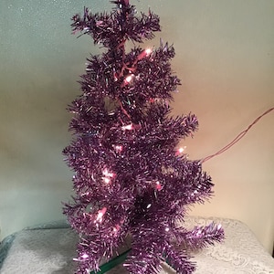 Pink Tinsel Aluminum Tree 26&quot; Lighted Vintage Easter or Christmas Decor