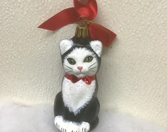 Cat Ornament Polonaise Glass Christmas or Halloween Decor