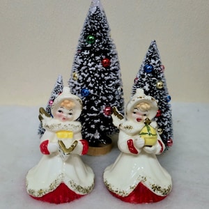 Napco Angels Caroler & Gift Girl Figurines MCM Holiday Decor