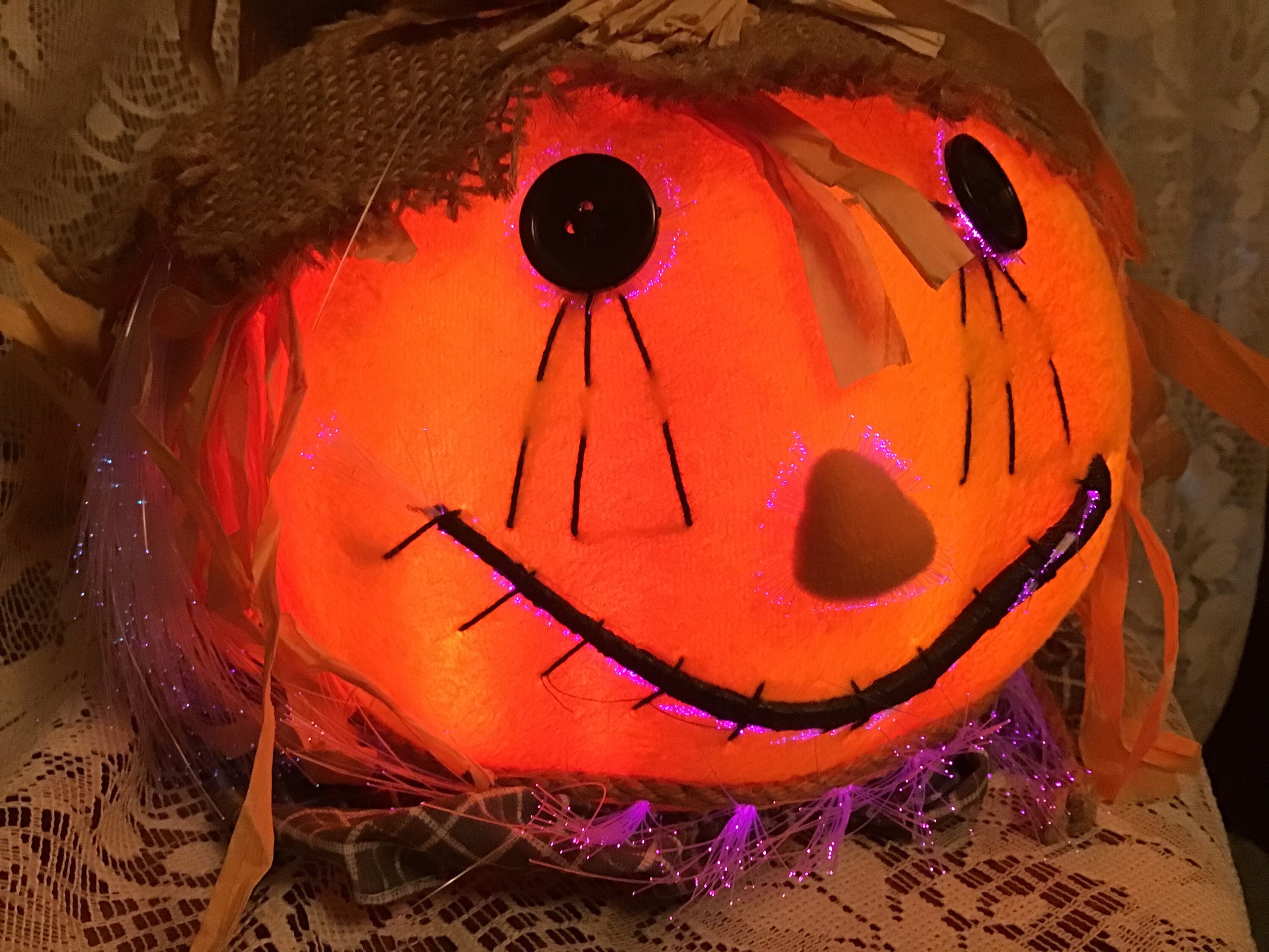 Scarecrow Pumpkin Fiber Optic Light Halloween Autumn Etsy