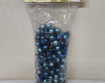 Guirlande de Noël antique en perles de verre mercurisé bleues, neuve sous blister, rare !