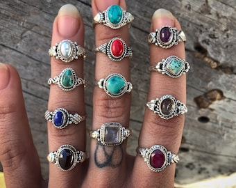 Silver Rings With Precious Stones esterling silver ring precious and semi-precious stones bohemian ethnic jewerly Christmas Christmas