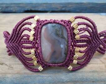 Bracelet Macrame Moss agate or Amethyst macrame bracelet with agate or quartz amethyst macrame bracelet with agate Christmas moss moss
