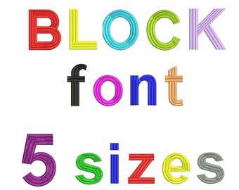 BLOCK Embroidery Font - Instant download 1,2,3,4,5 inch size