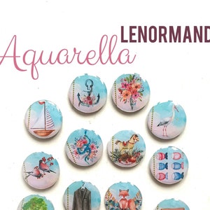 Oracle "Aquarella" Lenormand 36 divination pieces, + guide meaning of symbols in PDF, divination game, French tarot