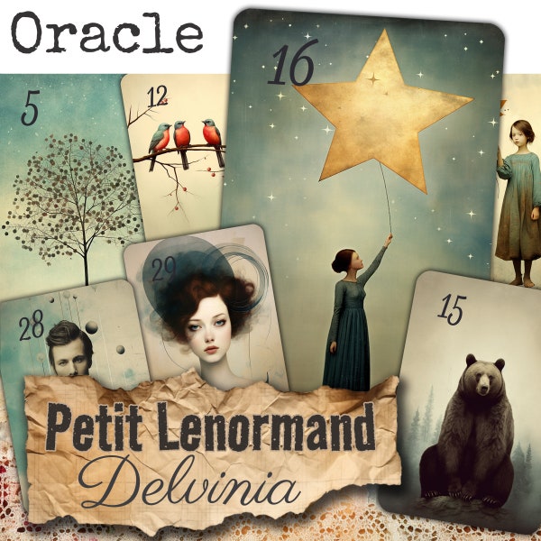 Oracle deck Lenormand *Delvinia* 36 divination cards Minimalist Illustrations + PDF guide divinatory game HANDMADE French English