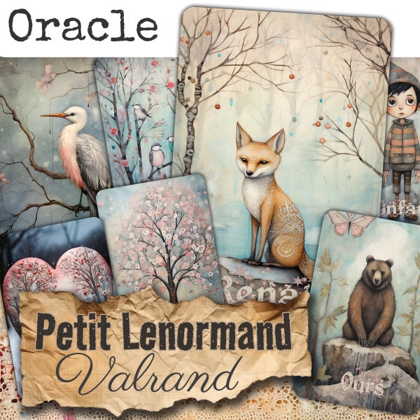 Oracle deck Lenormand *Valrand* 36 cartes de divination Illustrations Noël Scandinave + guide PDF jeu divinatoire HANDMADE Français Anglais