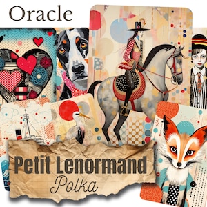 Orakeldeck Lenormand *POLKA* 36 Wahrsagekarten Collage Artwork Stil + PDF Anleitung Wahrsagespiel HANDGEMACHT Französisch Englisch