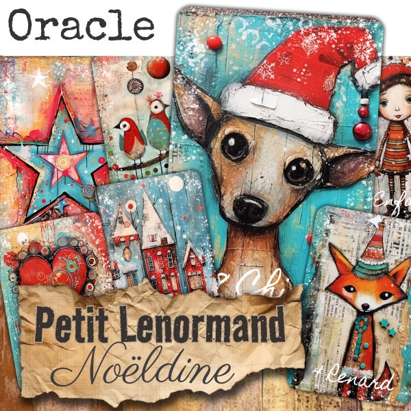 Oracle deck Lenormand *Noëldine* 36 cartes de divination Illustrations de Noël + guide PDF jeu divinatoire HANDMADE Français Anglais