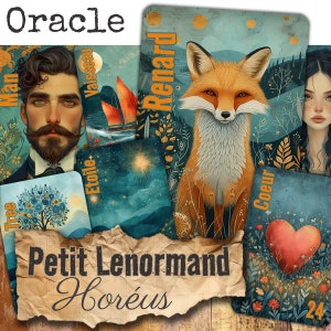 Orakeldeck Lenormand *Horeus* 36 Jugendstil-Wahrsagekarten + PDF-Anleitung Wahrsagespiel HANDGEFERTIGT Französisch Englisch
