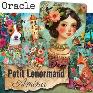 Orakeldeck Lenormand *Amina* 36 Wahrsagekarten im spritzigen und floralen Stil + PDF-Anleitung Wahrsagespiel HANDGEFERTIGT Fr oder En