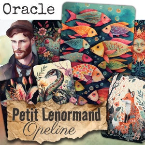 Oracle deck Lenormand *Opeline* 36 cartes de divination style aquarelle colorée + guide PDF jeu divinatoire HANDMADE Français Anglais