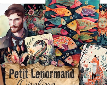 Oracle deck Lenormand *Opeline* 36 cartes de divination style aquarelle colorée + guide PDF jeu divinatoire HANDMADE Français Anglais