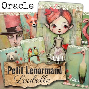Oracle deck Lenormand *LOUBELLE* 36 cartes de divination style naïf + guide PDF jeu divinatoire HANDMADE Français Anglais
