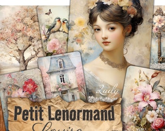 Oracle deck Lenormand *LOUISE* 36 divination cards romantic painting 1800 + PDF guide divinatory game HANDMADE French or English