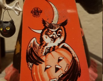 vintage halloween noisemaker winking owl us metal toy company