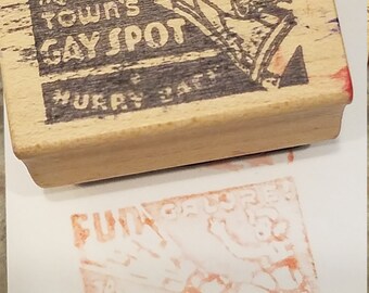 Vintage Rubber Stamp 80's THE Towns GAY Spot Fun Galore