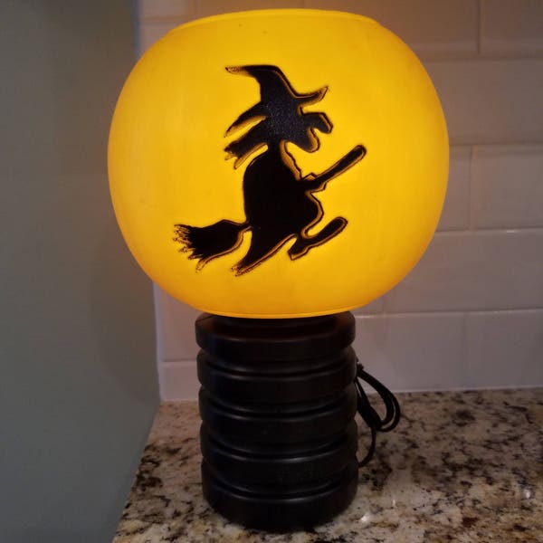 Old BLINKY Halloween Light Up Witch On Broom 1980's  HTF