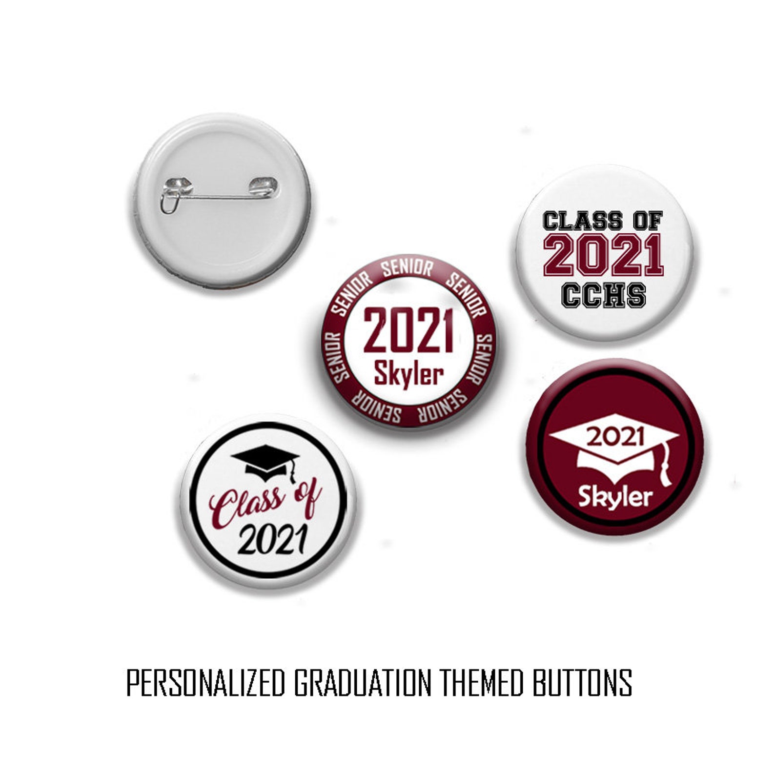 Personalized Graduation Button Pins Pack of 4 1.5 or 2.25 Etsy