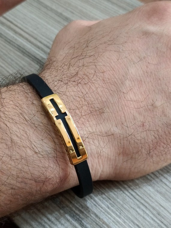 Cross Fish Rubber Bracelet Gold Plated Etsy