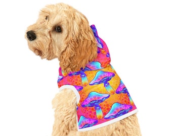 Dog Hoodie in Magic Mushroom Print - Sleeveless All-Season Pet Fashion - Psychedelic Rainbow Pet Shirt - Puppy Clothes