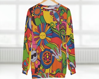 Unisex Sweatshirt - Trippy Pattern on a Comfy Crew Neck - Y2K - 70's Psychedelia - Flower Power - Rave EDM