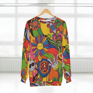 Unisex Sweatshirt - Trippy Pattern on a Comfy Crew Neck - Y2K - 70&#39;s Psychedelia - Flower Power - Rave EDM