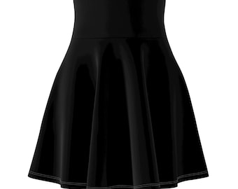 May include: A black skater skirt with a high waist and a flared hem.
