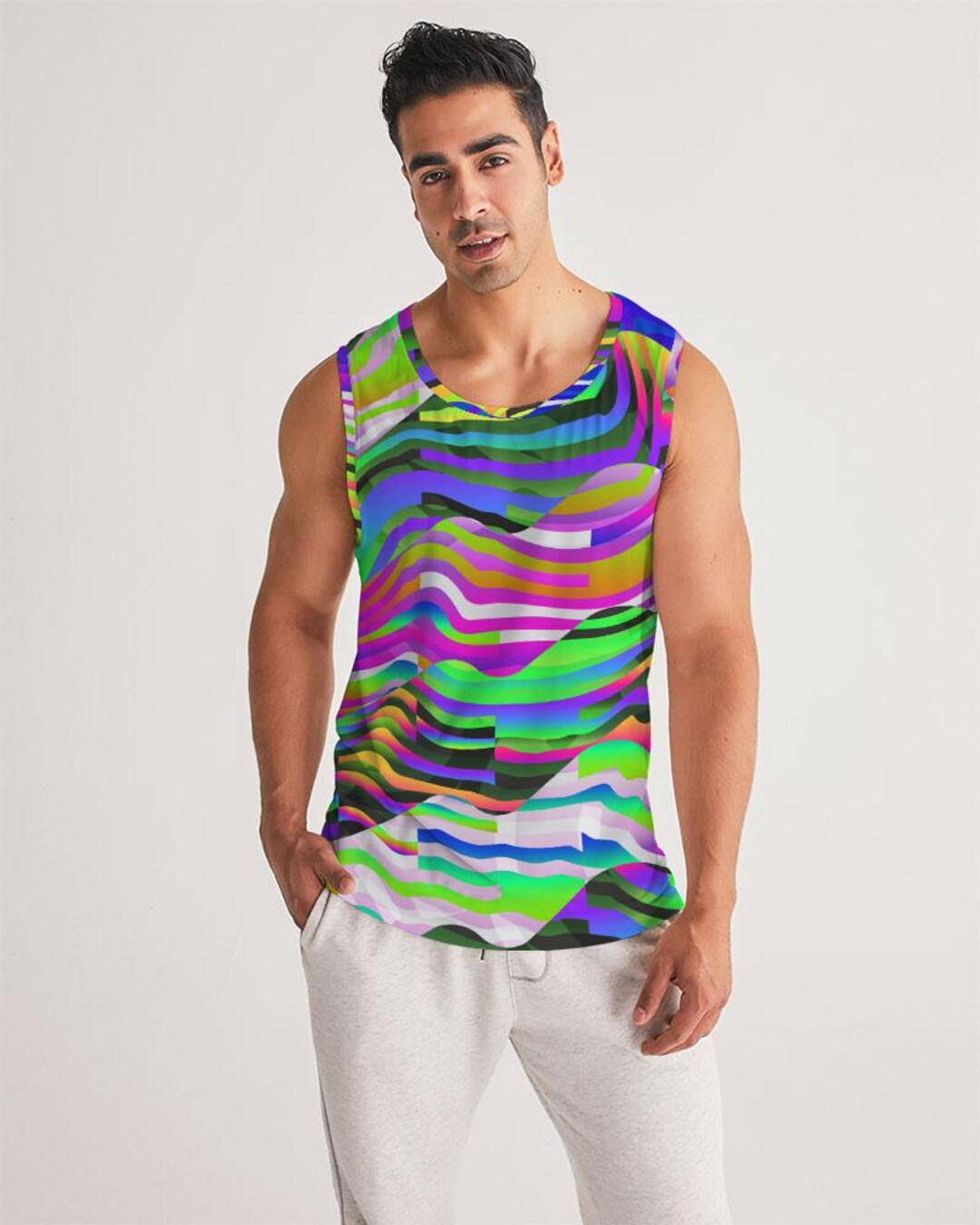 Men's Sport Tank - Psychedelic Grid - Colorful Magic Waves ...