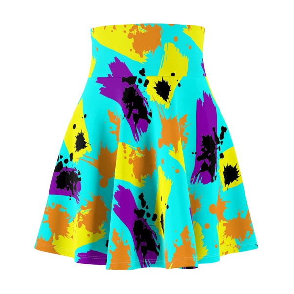 Women's Skater Skirt - Barbie Core Circle Skirt - Bright Neon - 80's 90's Nostalgia - Splat Slime Nickelodeon - Aqua Lemon - High Waist