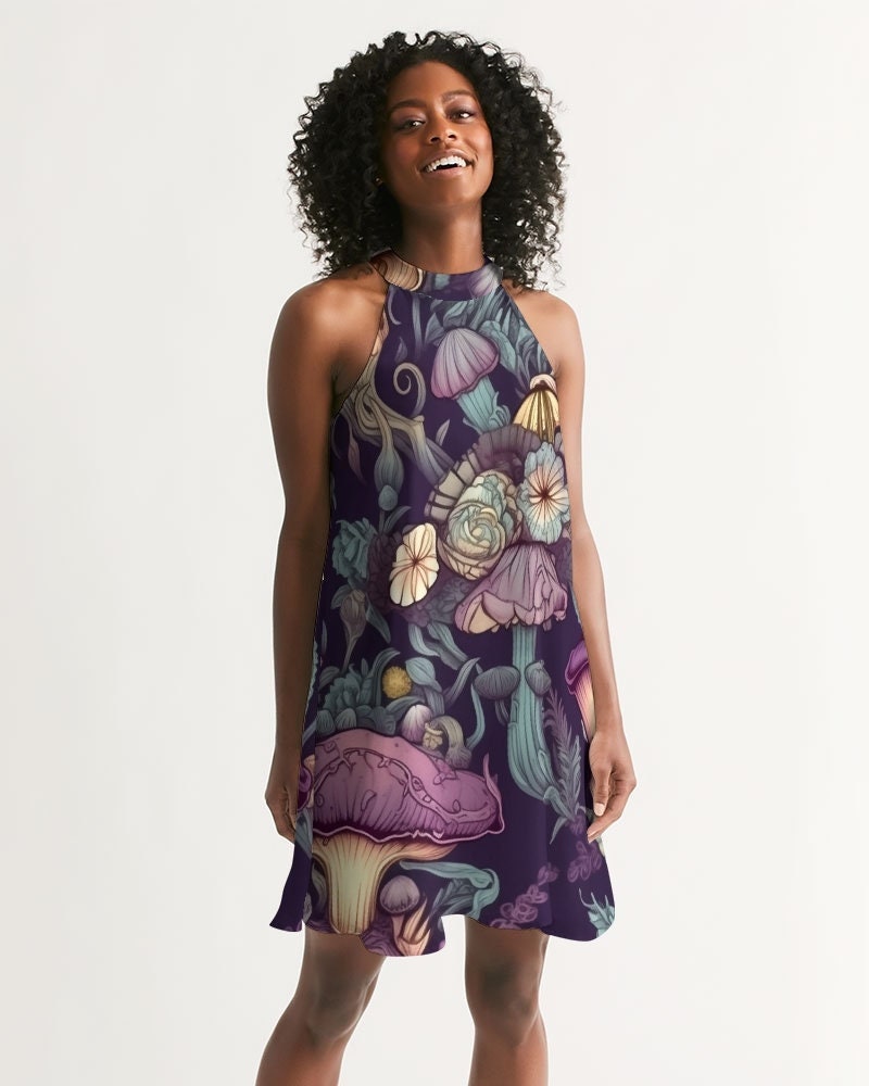 strapless open back dress Zapaka Women Purple Floral Bridesmaid Dress with Slit Corset Halter A-Line Ruffled Wedding Guest Dress, Grayish Purple / US16W main image 0
