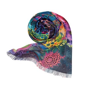 Buntes Zellmuster Pash - Trippy Raver Pashmina Kopftuch, leichter Schal, psychedelischer Schal, Festival Accessoire, lebendiger Hals
