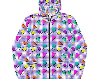 Windjack heren - jaren 80 geometrische jas - jas jaren 90 nostalgie - lichte bovenkleding - Barbiecore - Trapper Keeper - Memphis-patroon - neon